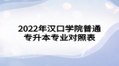 2022年漢口學(xué)院普通專升本專業(yè)對(duì)照表